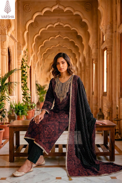 The Tie And Knot Collection Varshaa Viscose Muslin Pant Style Suits Exporter