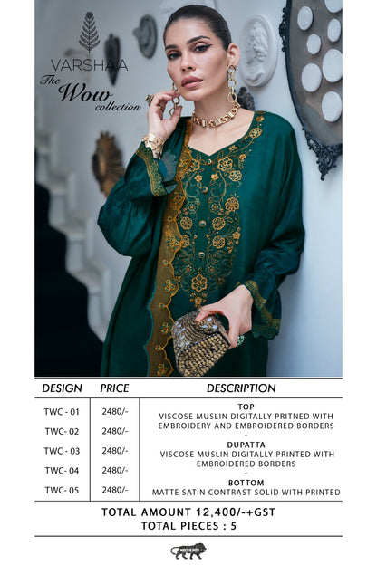 The Wow Collection Varshaa Viscose Muslin Pant Style Suits Wholesaler