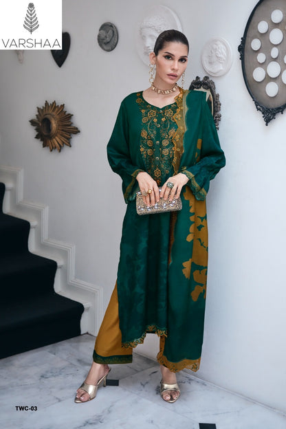 The Wow Collection Varshaa Viscose Muslin Pant Style Suits Wholesaler