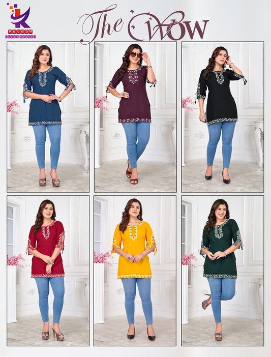 The Wow Mlm Kalash Lifestyle Rayon 22Kg Short Kurtis Wholesale Rate