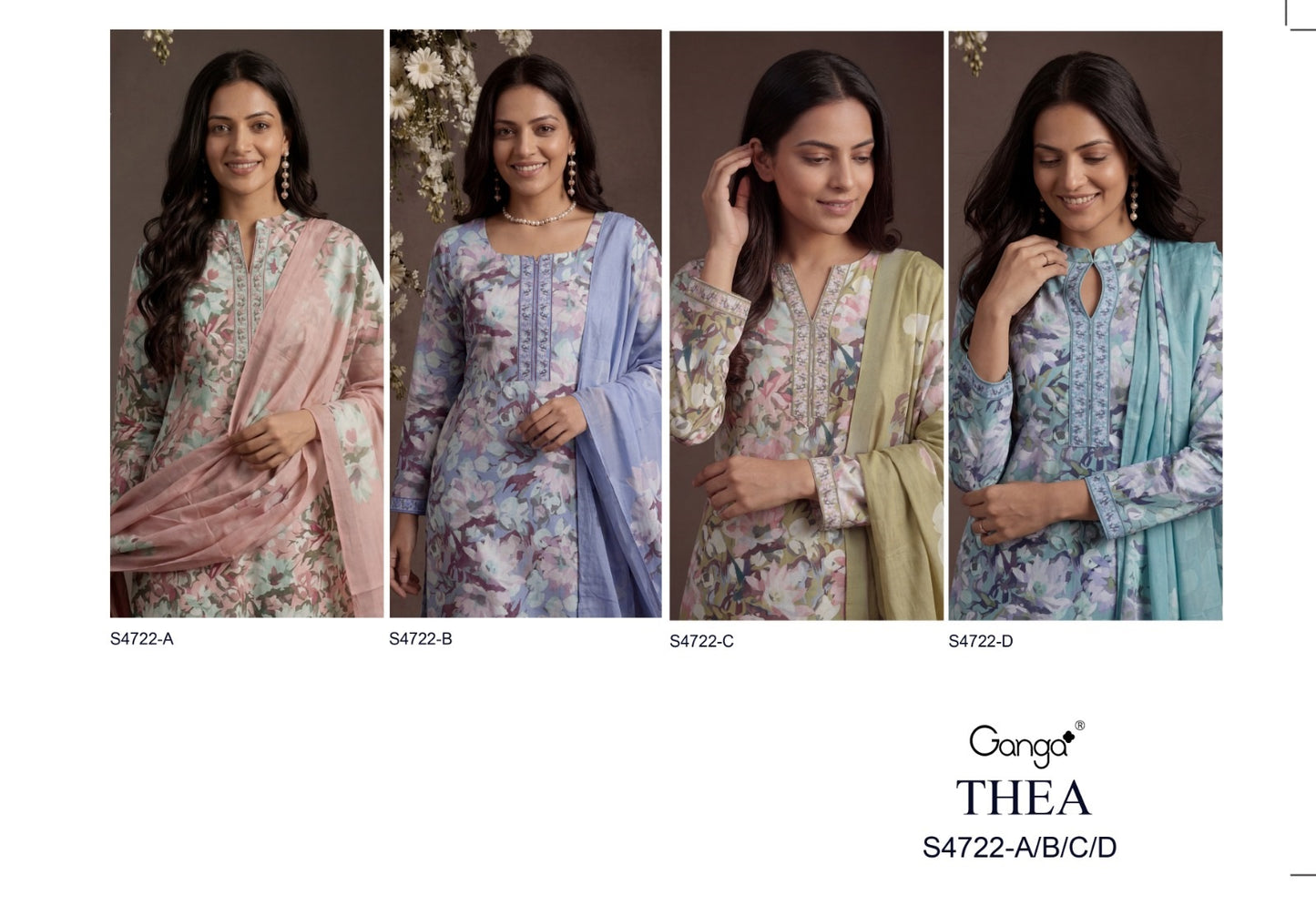 Thea 4722 Ganga Cotton Pant Style Suits Wholesale Rate