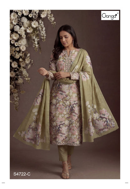 Thea 4722 Ganga Cotton Pant Style Suits Wholesale Rate