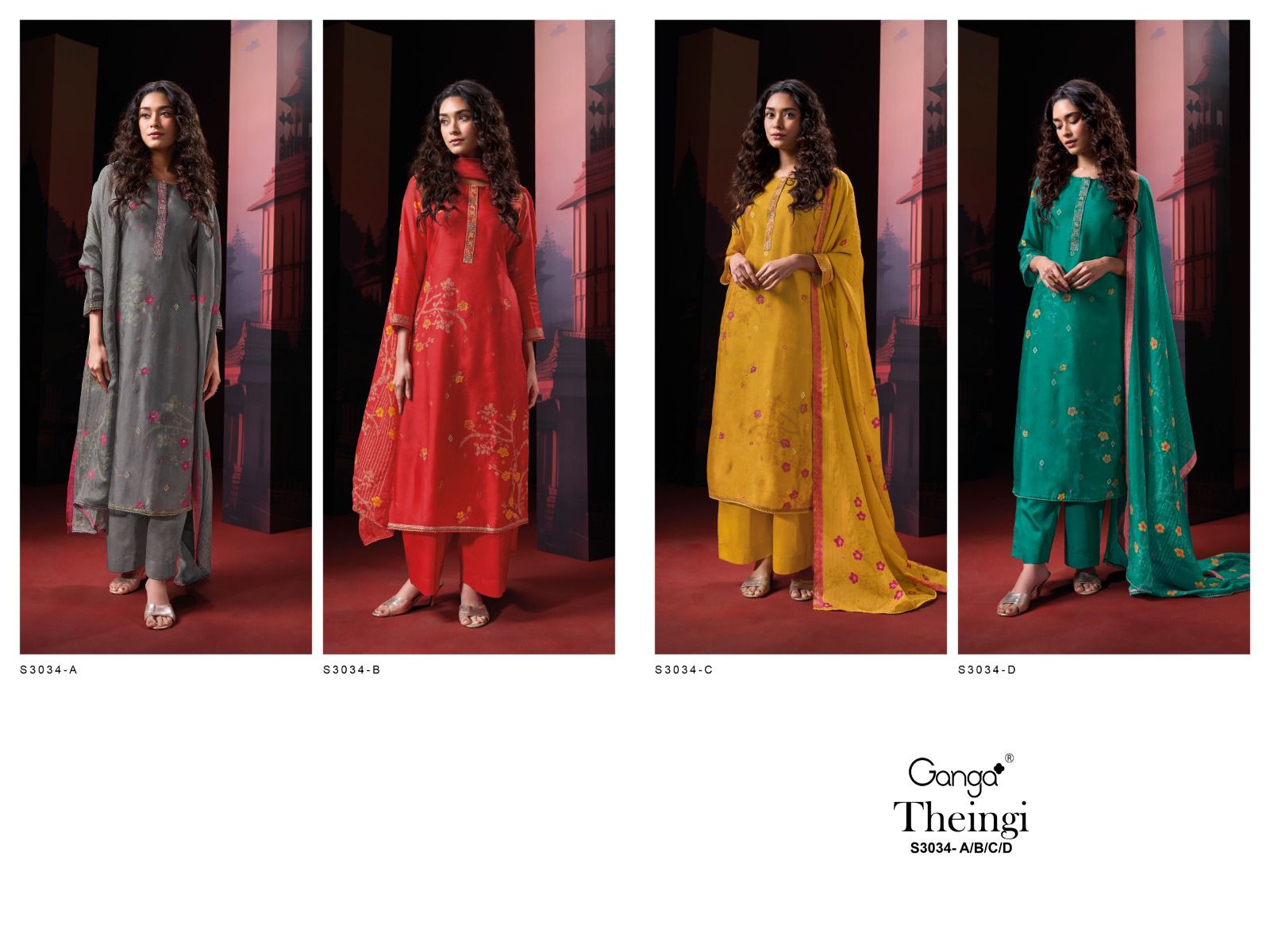 Theingi 3034 Ganga Russian Silk Plazzo Style Suits Exporter India