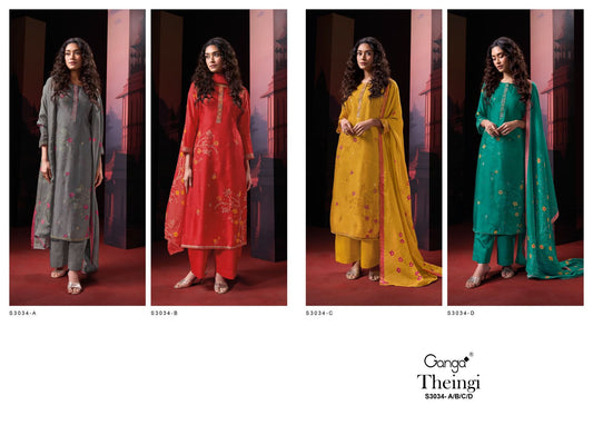 Theingi 3034 Ganga Russian Silk Plazzo Style Suits Exporter India