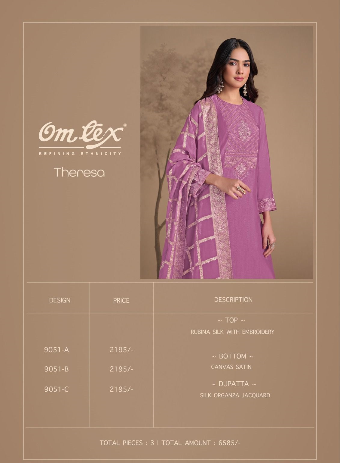 Theresaa 9051 Omtex Silk Pant Style Suits Exporter India