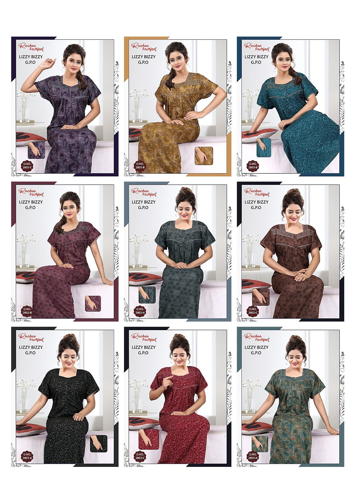 Three Buttons Ruchee Fashion Night Gowns Exporter Gujarat