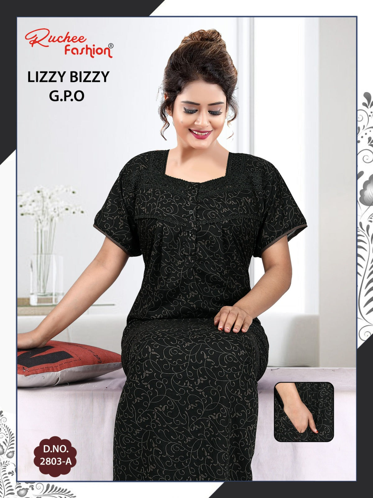 Three Buttons Ruchee Fashion Night Gowns Exporter Gujarat