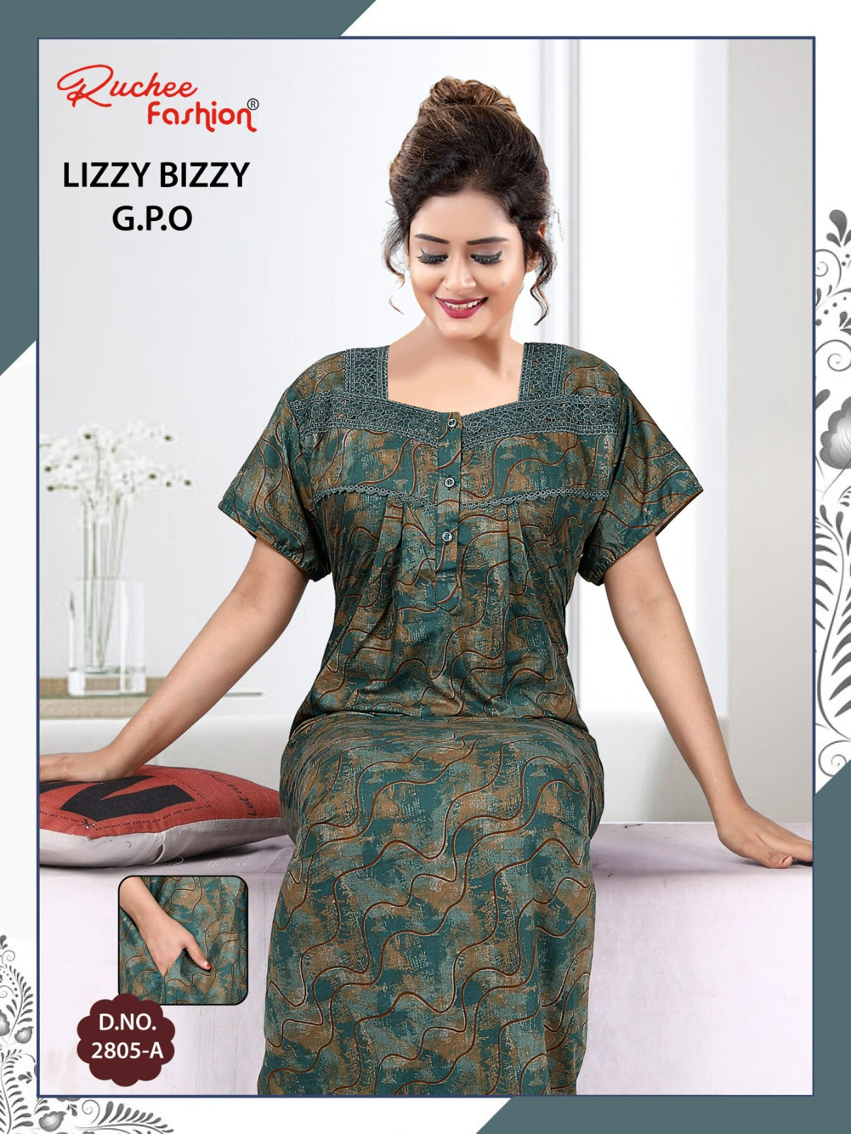 Three Buttons Ruchee Fashion Night Gowns Exporter Gujarat