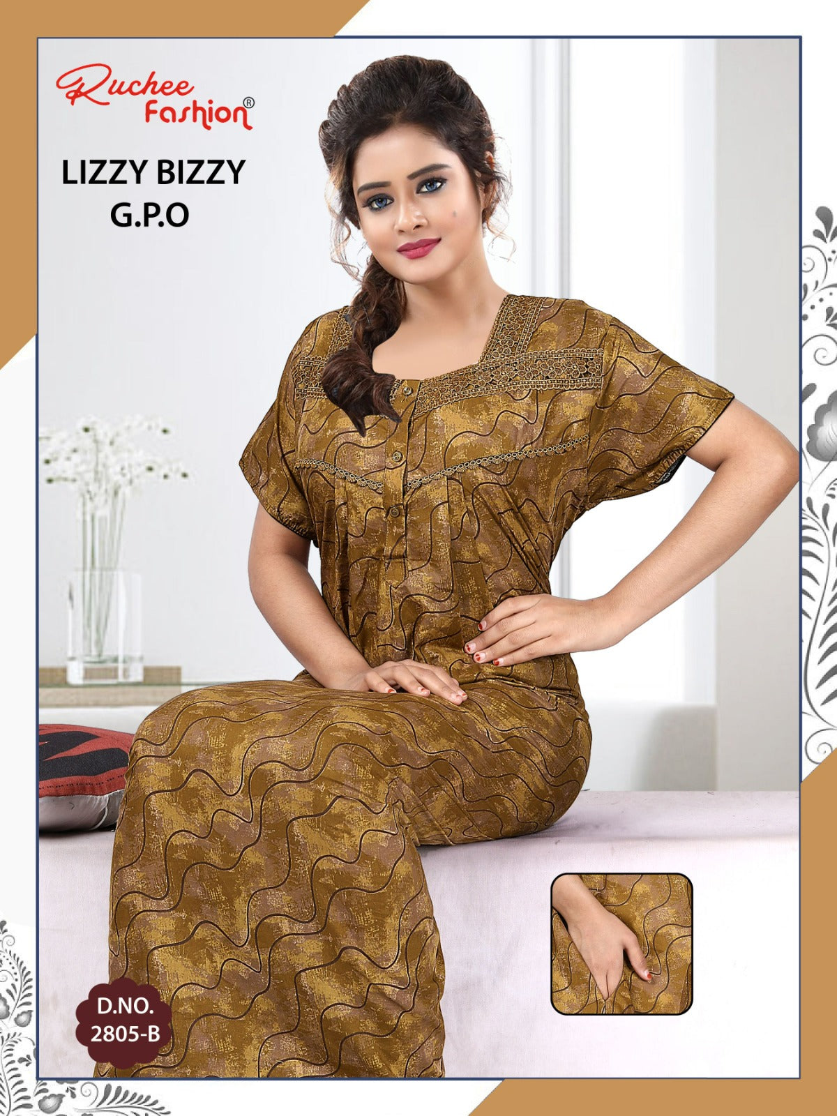 Three Buttons Ruchee Fashion Night Gowns Exporter Gujarat