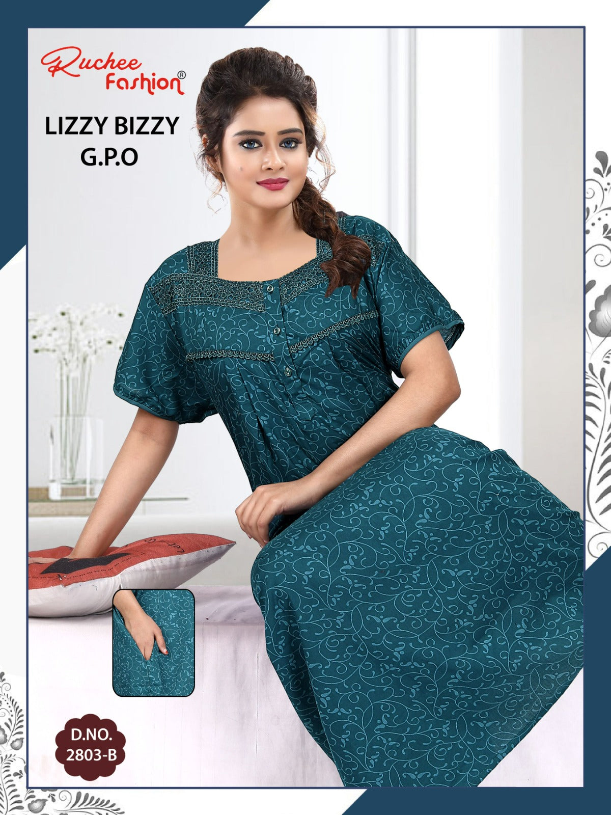 Three Buttons Ruchee Fashion Night Gowns Exporter Gujarat