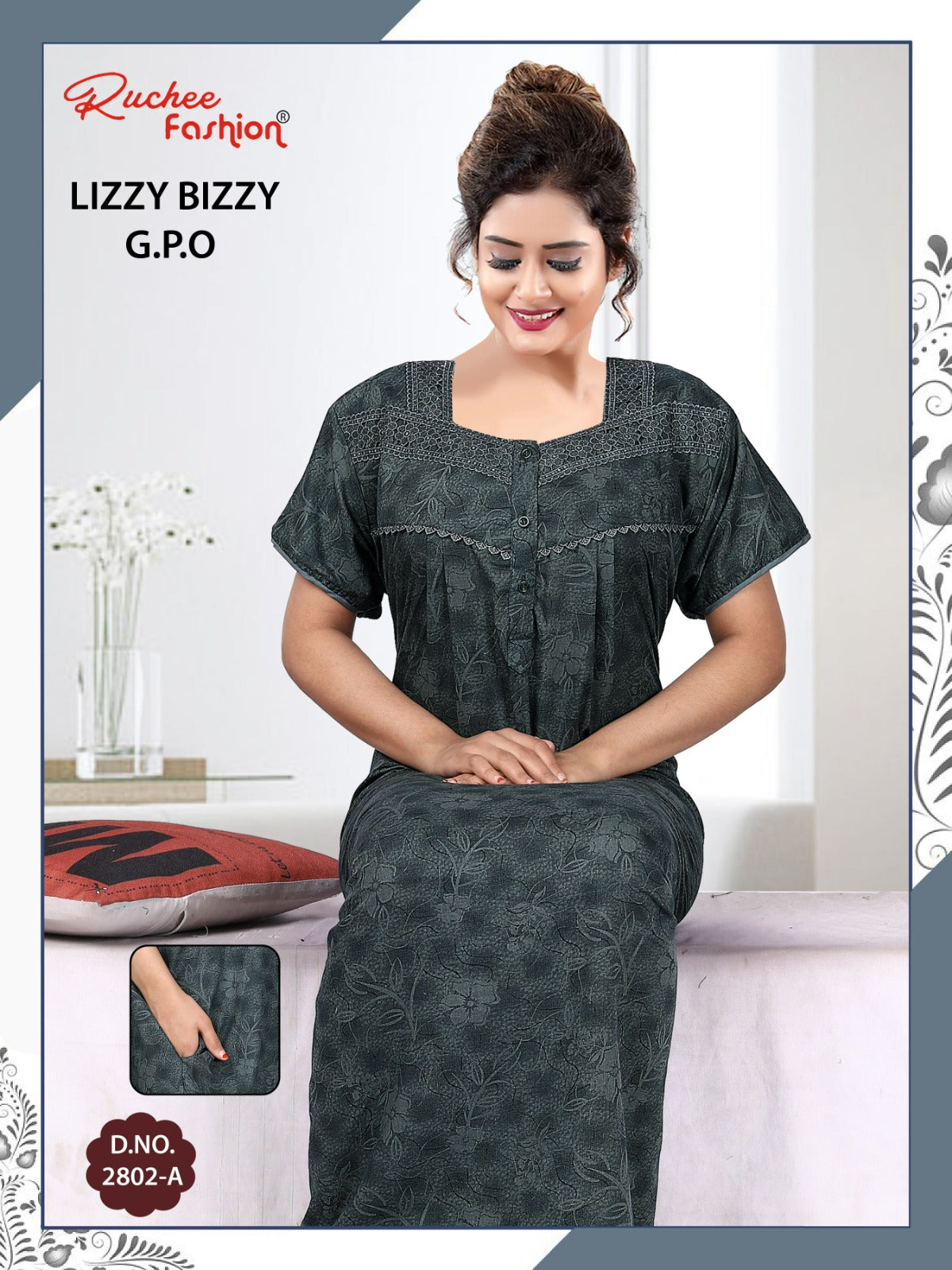 Three Buttons Ruchee Fashion Night Gowns Exporter Gujarat
