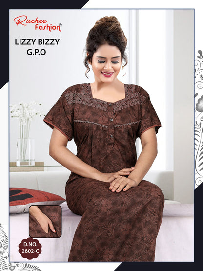 Three Buttons Ruchee Fashion Night Gowns Exporter Gujarat