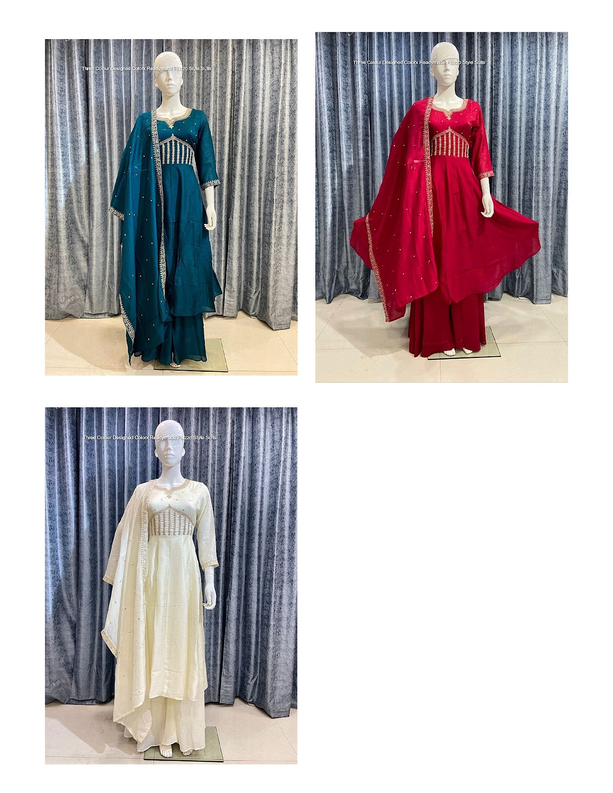 Three Colour Designed Colorx Vichitra Readymade Plazzo Style Suits Wholesale Rate