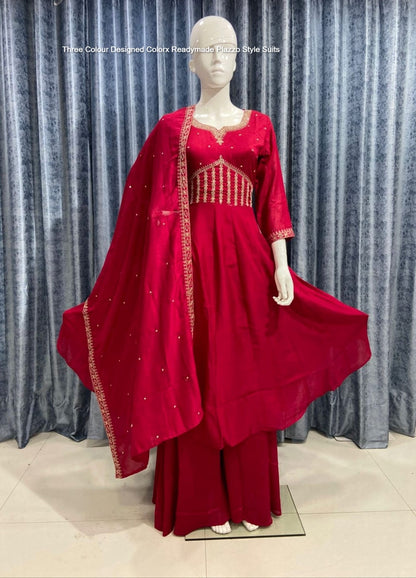 Three Colour Designed Colorx Vichitra Readymade Plazzo Style Suits Wholesale Rate