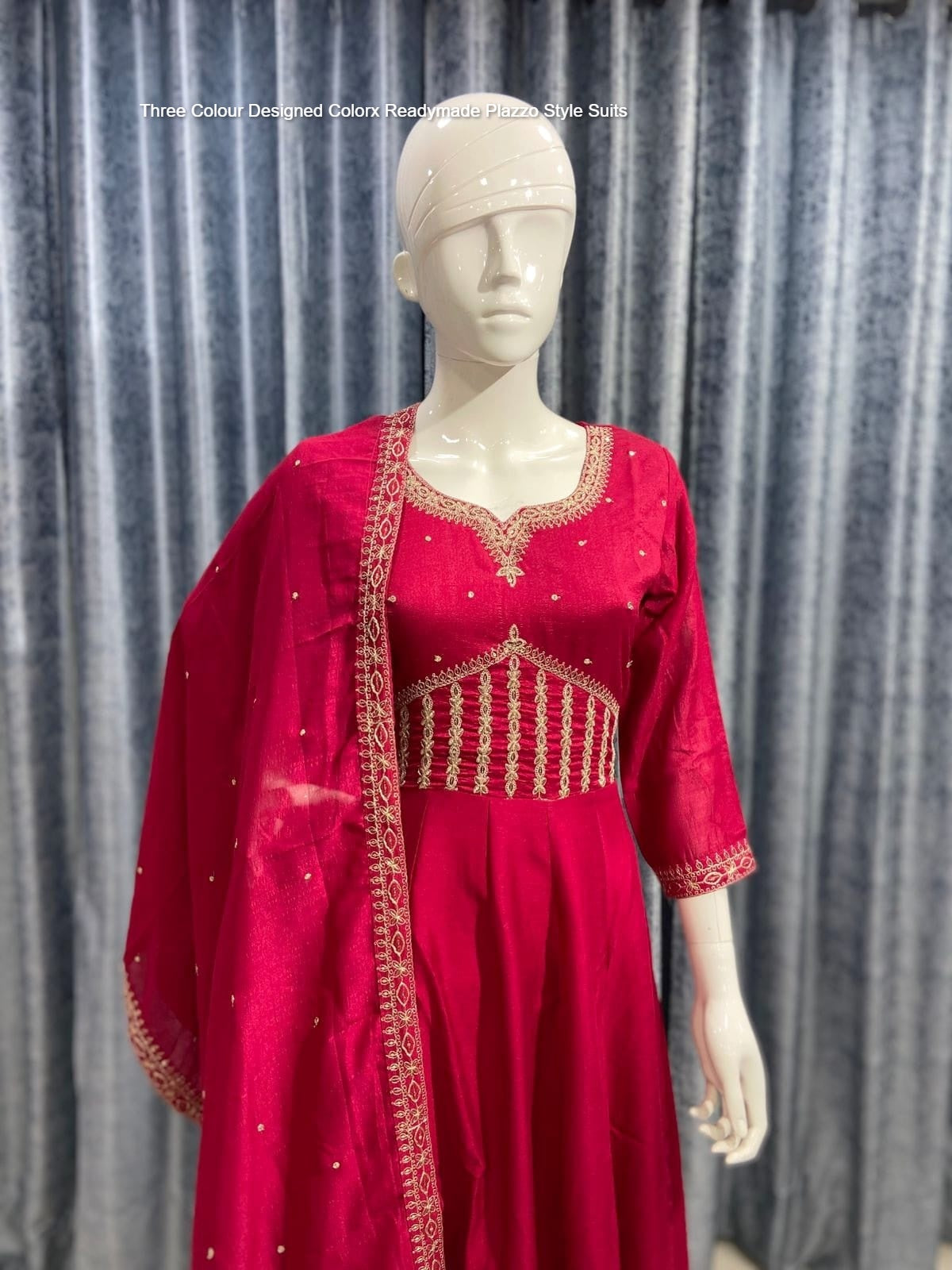 Three Colour Designed Colorx Vichitra Readymade Plazzo Style Suits Wholesale Rate