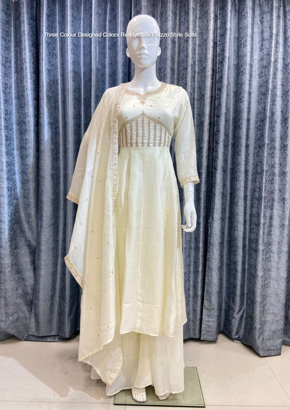 Three Colour Designed Colorx Vichitra Readymade Plazzo Style Suits Wholesale Rate