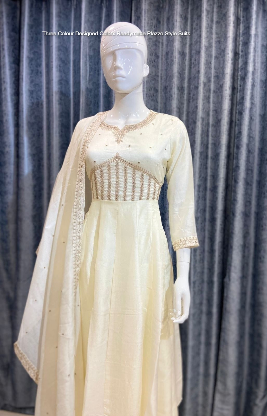 Three Colour Designed Colorx Vichitra Readymade Plazzo Style Suits Wholesale Rate