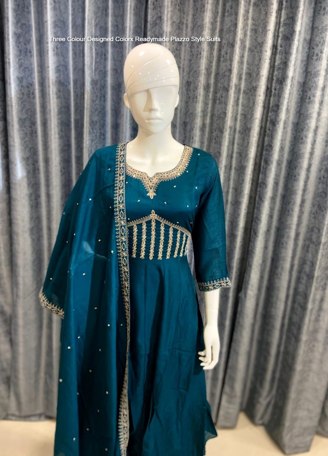 Three Colour Designed Colorx Vichitra Readymade Plazzo Style Suits Wholesale Rate