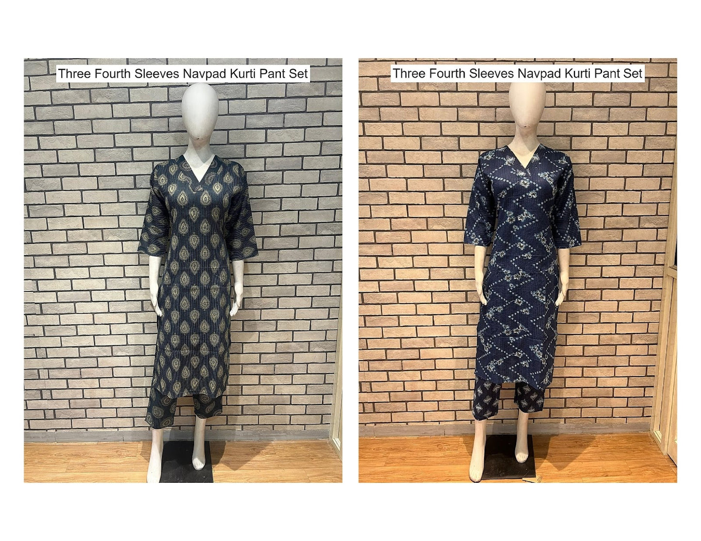 Three Fourth Sleeves Navpad Cotton Kurti Pant Set Exporter Gujarat