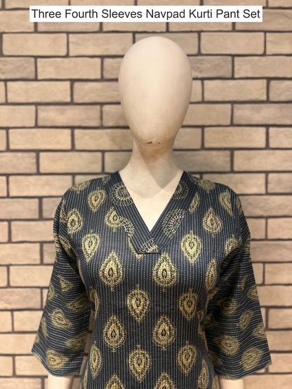 Three Fourth Sleeves Navpad Cotton Kurti Pant Set Exporter Gujarat