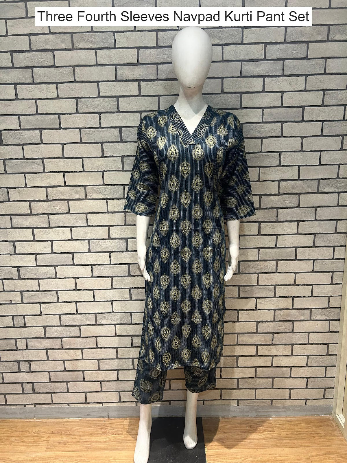 Three Fourth Sleeves Navpad Cotton Kurti Pant Set Exporter Gujarat