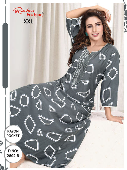 तीन चौथाई आस्तीन रेयान रुची फैशन नाइट गाउन निर्यातक गुजरात