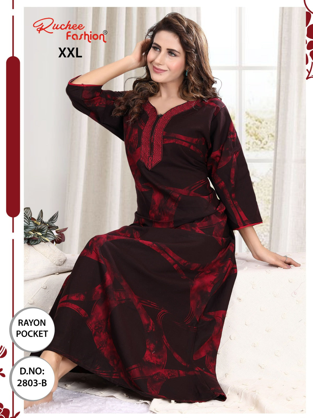 तीन चौथाई आस्तीन रेयान रुची फैशन नाइट गाउन निर्यातक गुजरात