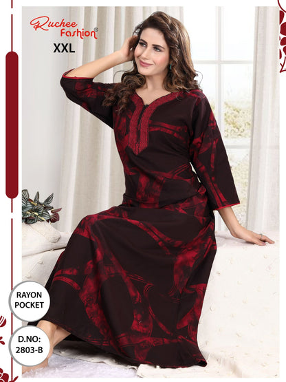 तीन चौथाई आस्तीन रेयान रुची फैशन नाइट गाउन निर्यातक गुजरात