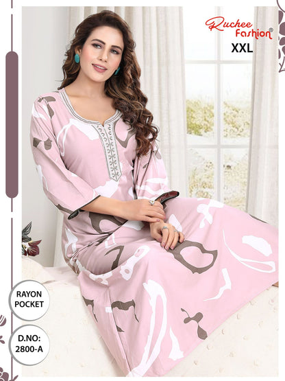 तीन चौथाई आस्तीन रेयान रुची फैशन नाइट गाउन निर्यातक गुजरात