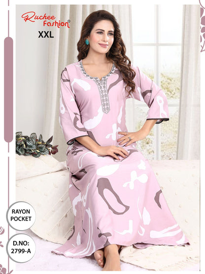 तीन चौथाई आस्तीन रेयान रुची फैशन नाइट गाउन निर्यातक गुजरात