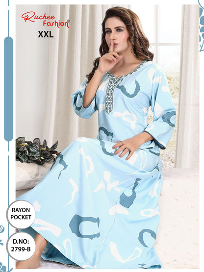 तीन चौथाई आस्तीन रेयान रुची फैशन नाइट गाउन निर्यातक गुजरात