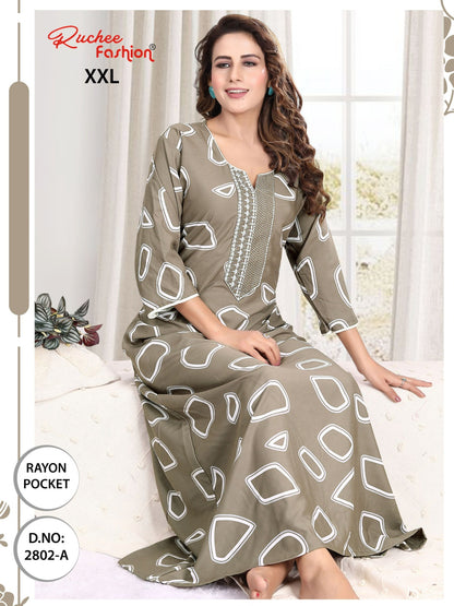 तीन चौथाई आस्तीन रेयान रुची फैशन नाइट गाउन निर्यातक गुजरात