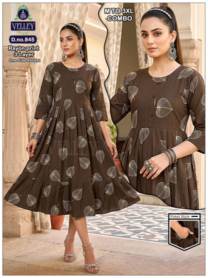 Three Layer 0409 Velley Rayon Anarkali Kurtis Wholesale Price