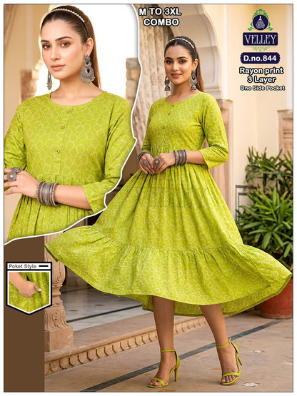 Three Layer 0409 Velley Rayon Anarkali Kurtis Wholesale Price