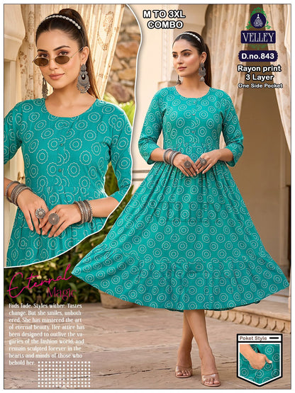 Three Layer 0409 Velley Rayon Anarkali Kurtis Wholesale Price
