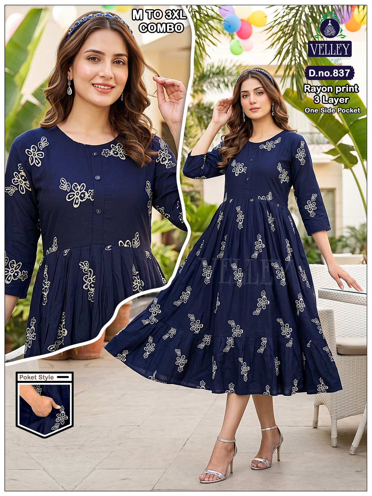 Three Layer 0409 Velley Rayon Anarkali Kurtis Wholesale Price