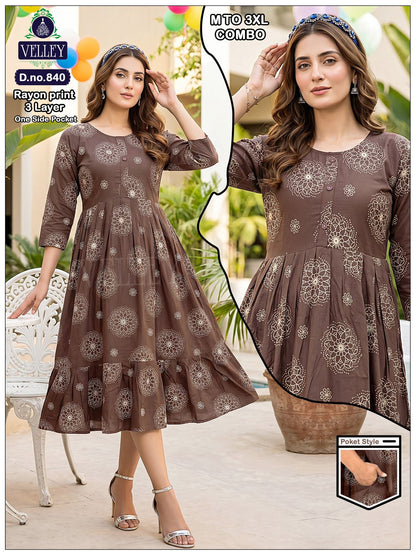 Three Layer 0409 Velley Rayon Anarkali Kurtis Wholesale Price
