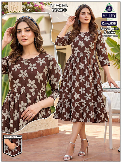 Three Layer 0409 Velley Rayon Anarkali Kurtis Wholesale Price