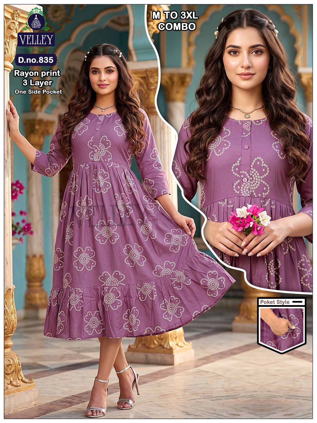 Three Layer 0409 Velley Rayon Anarkali Kurtis Wholesale Price