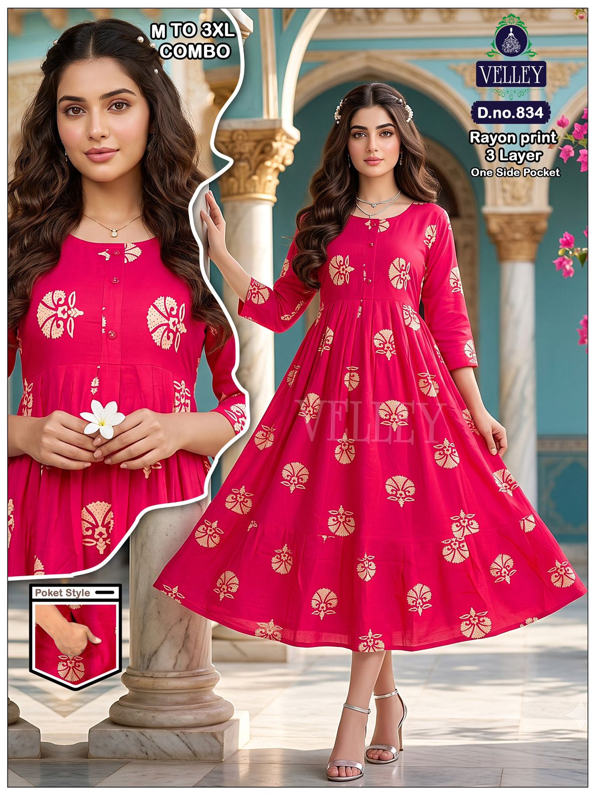 Three Layer 0409 Velley Rayon Anarkali Kurtis Wholesale Price