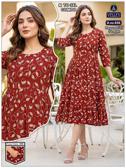 Three Layer 0409 Velley Rayon Anarkali Kurtis Wholesale Price