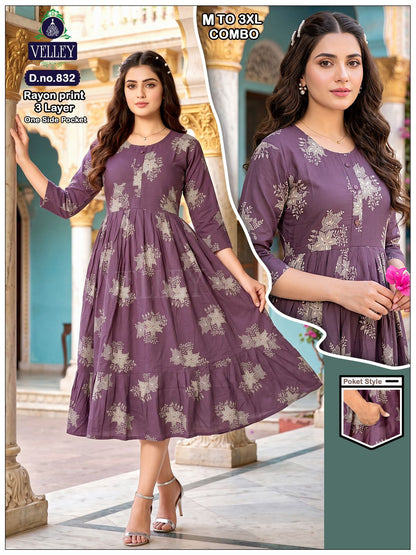 Three Layer 0409 Velley Rayon Anarkali Kurtis Wholesale Price