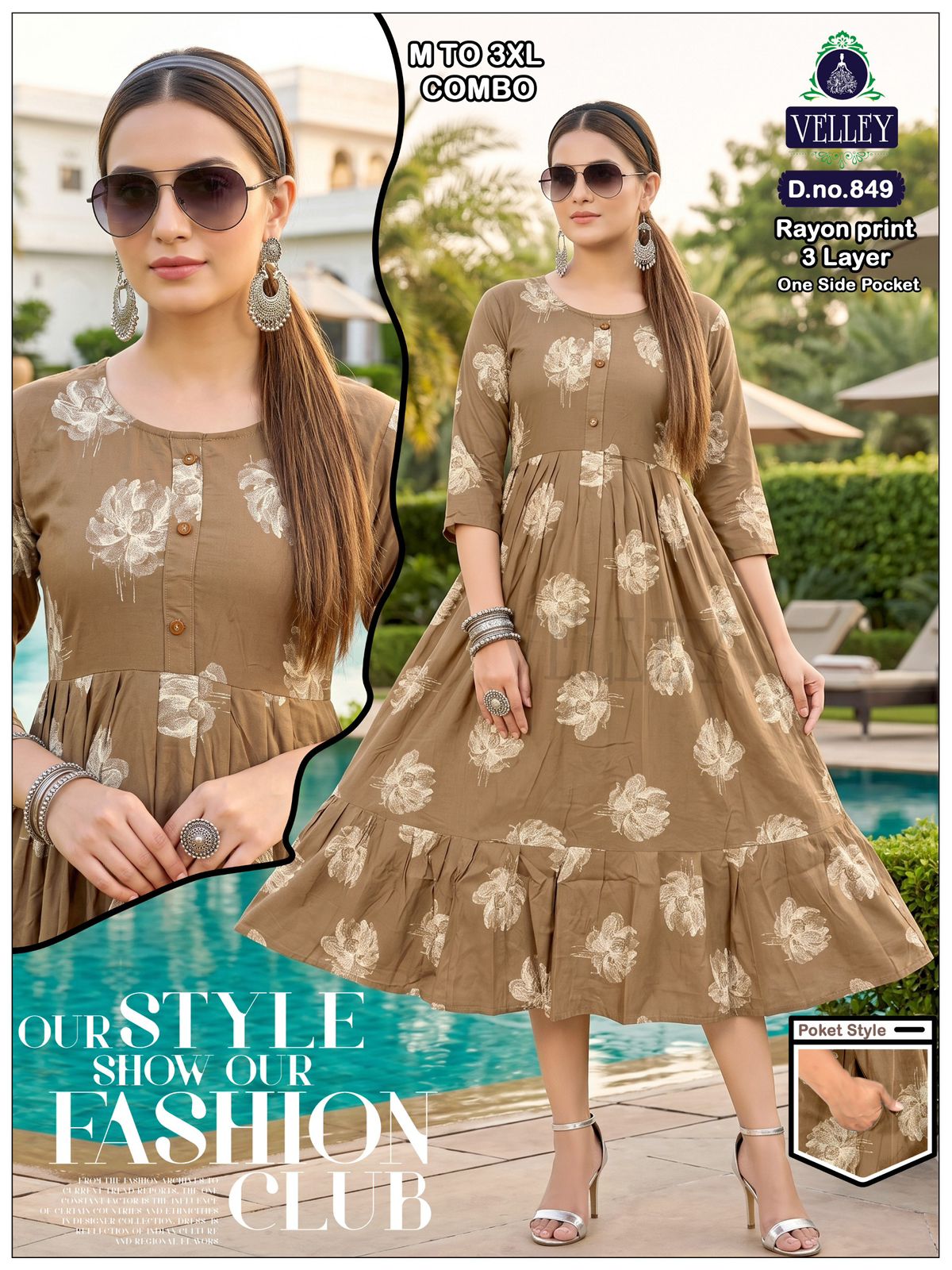 Three Layer 0409 Velley Rayon Anarkali Kurtis Wholesale Price