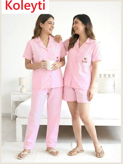Three Pcs 1106 Koleyti Cotton Collar Night Suits Wholesaler