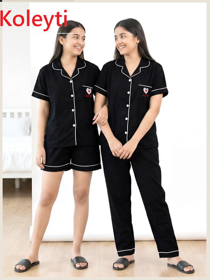 Three Pcs 1106 Koleyti Cotton Collar Night Suits Wholesaler