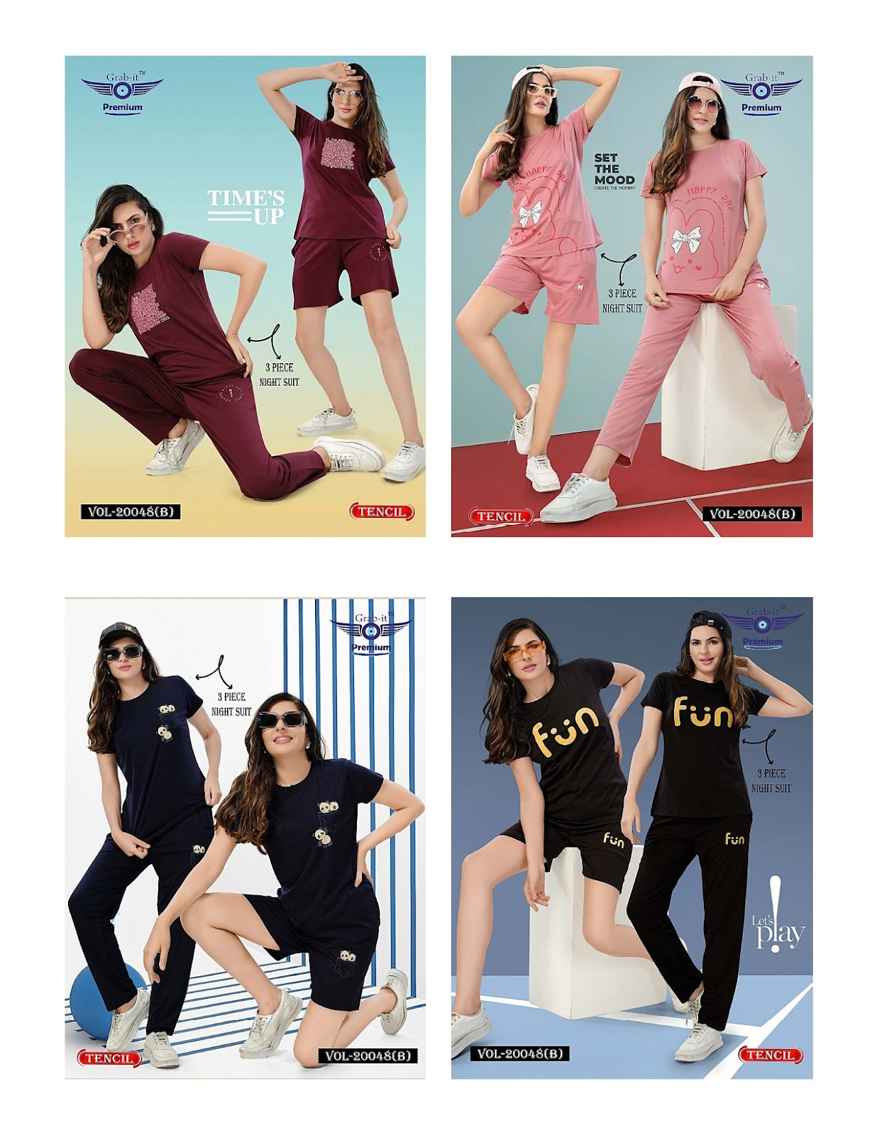 Threee Pcs Vol 20048 B Grab It Tencil Shorts Pyjama Night Suits Wholesale Price