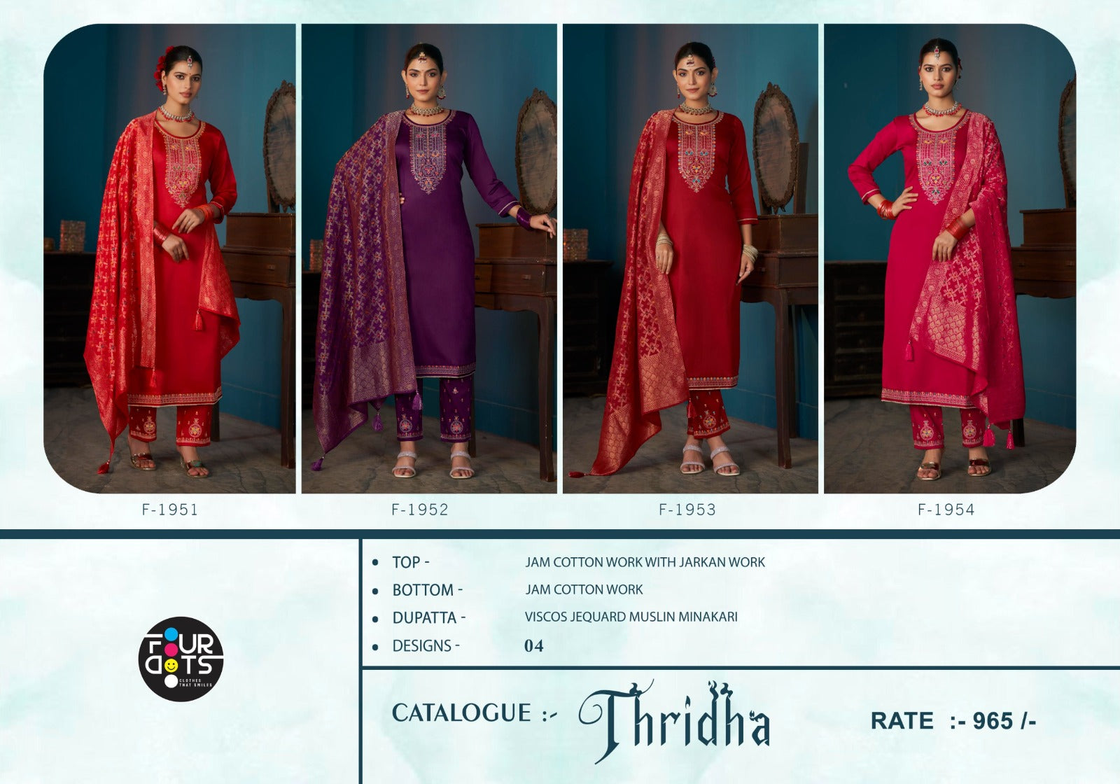 Thridha Four Dots Jam Cotton Pant Style Suits Supplier Ahmedabad