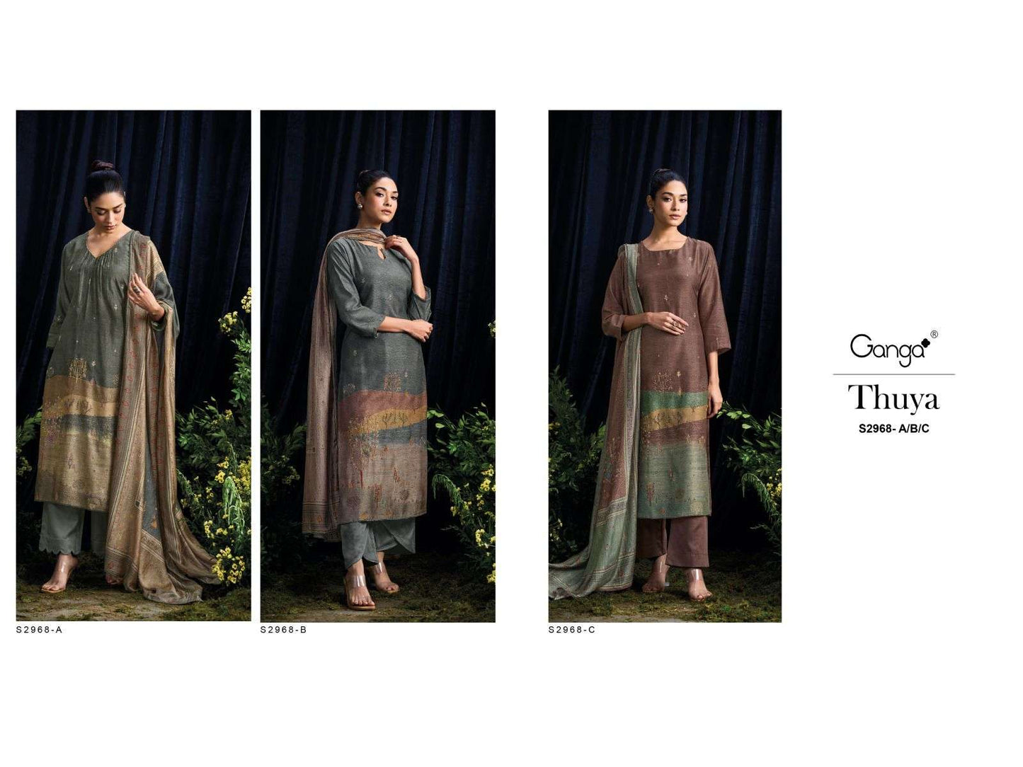 Thuya S2968 Ganga Bemberg Silk Plazzo Style Suits Exporter Gujarat