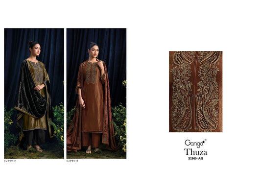 Thuza S2960 Ganga Bemberg Silk Velvet Suits Wholesale