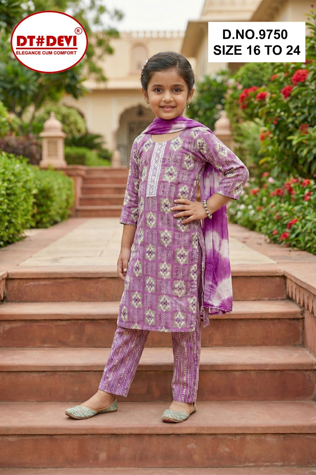 Tia 1 Dn 9750 Dt Devi Capsule Print Girls Readymade Pant Suits Wholesaler
